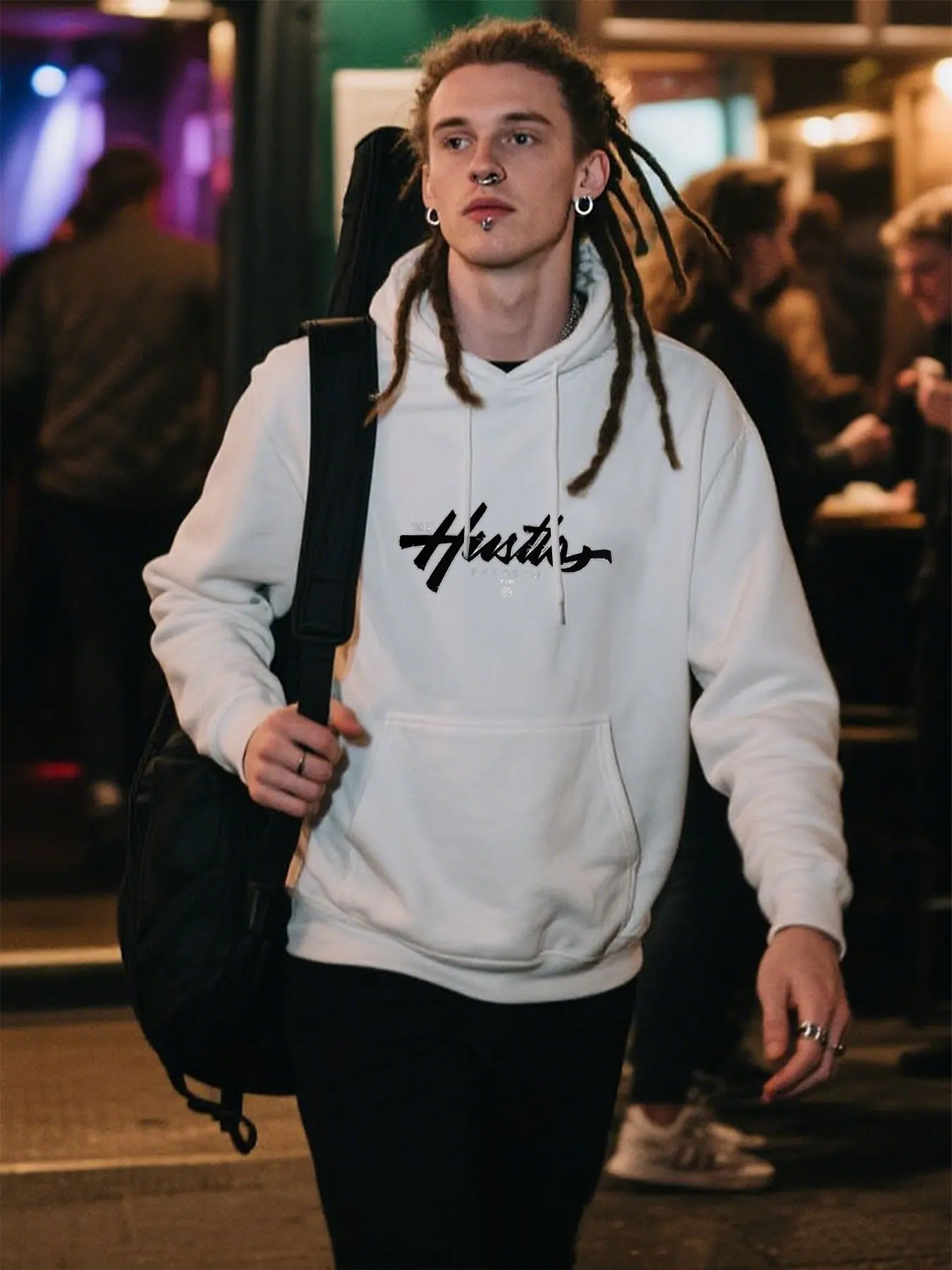 ​Men's Cotton-Blend Hoodie With The Lusiter Hustle Houston Print, Comfort Wear For Daily Activities, Fathers Day Gift​