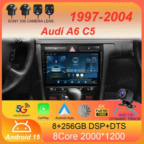 안드로이드 15 카 라디오 아우디 A6 C5 1997-2004 S6 1999-2004 RS6 2002-2006 멀티미디어 플레이어 2Din 카플레이 스테레오 GPS DVD 미포함