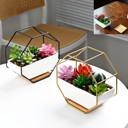 Octagonal Wall Mounted Flower Pot Set, Iron Ceramic Succulent Flower Pot, Pots for Plants, Plant Accessories, Room Decorations