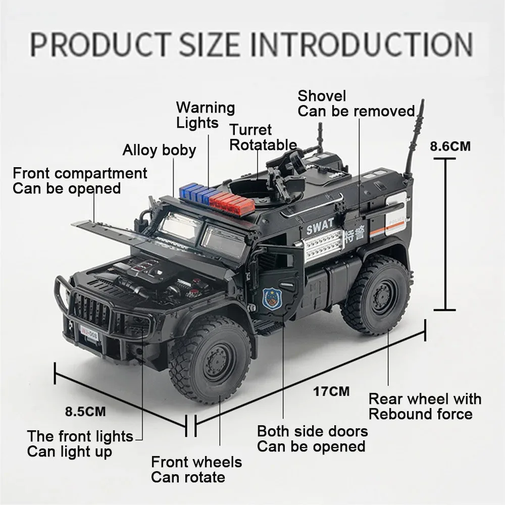 Coches de juguete blindados con dientes de sable 1:32, modelos en miniatura, coches blindados con música ligera, vehículos a prueba de explosiones, regalos para niños pequeños