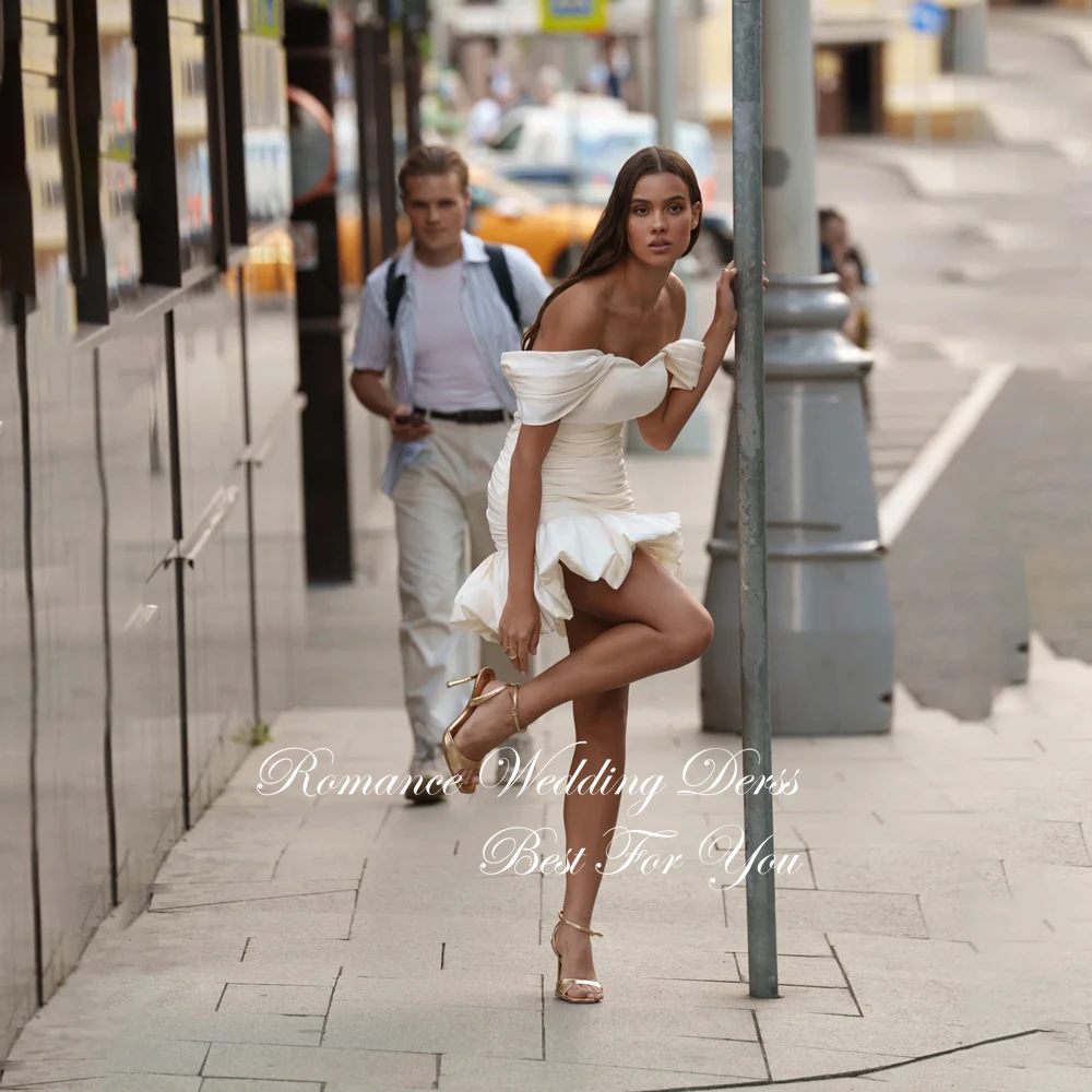 فستان زفاف عصري بطيات قصيرة غمد 2025 نسائي عاري الكتفين بدون حمالات مفتوح الظهر فستان زفاف Vestidos De Novia مخصص
