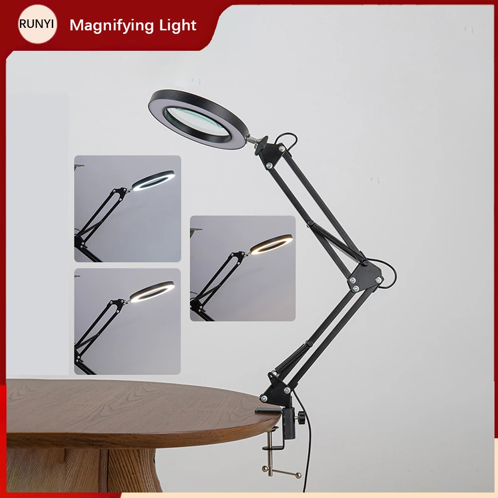 

Adjustable Magnifying Light LED Table Magnifying Lamp Reading Magnifying Glass Clamp Workplace Lamp Cosmetic Lamp for manicure