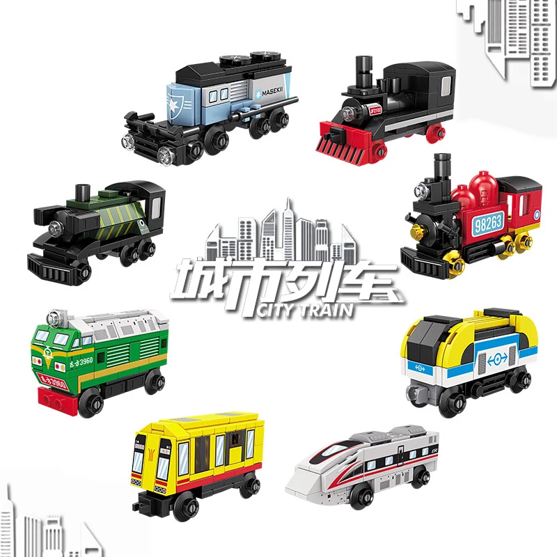 

City Train Vehicle Urban Transport Model Building Blocks Cargo Railway Station Bricks 8 In 1 Rail Carriage Trip Tracks Kid Toys