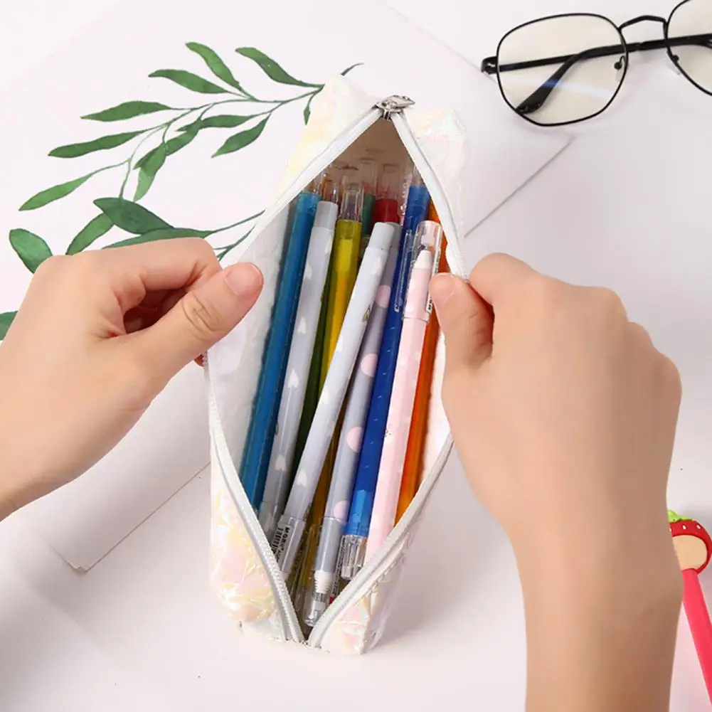 Pencil Bag with Zipper Large Capacity Wear Resistant Exquisite Pattern Bright Colored Pen Pouch Stationery Container