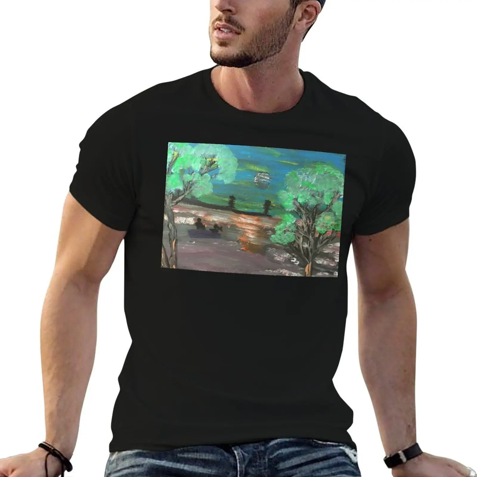 Romantic Boat Ride in the Moonlight T-Shirt Short sleeve tee boys whites men clothing