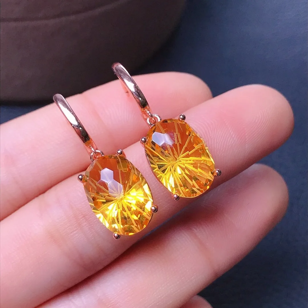 Natural Brazil Citrine Gemstone Simple Drop Earrings Real 925 Silver Fashion Earrings Fine Charm Jewelry for Women