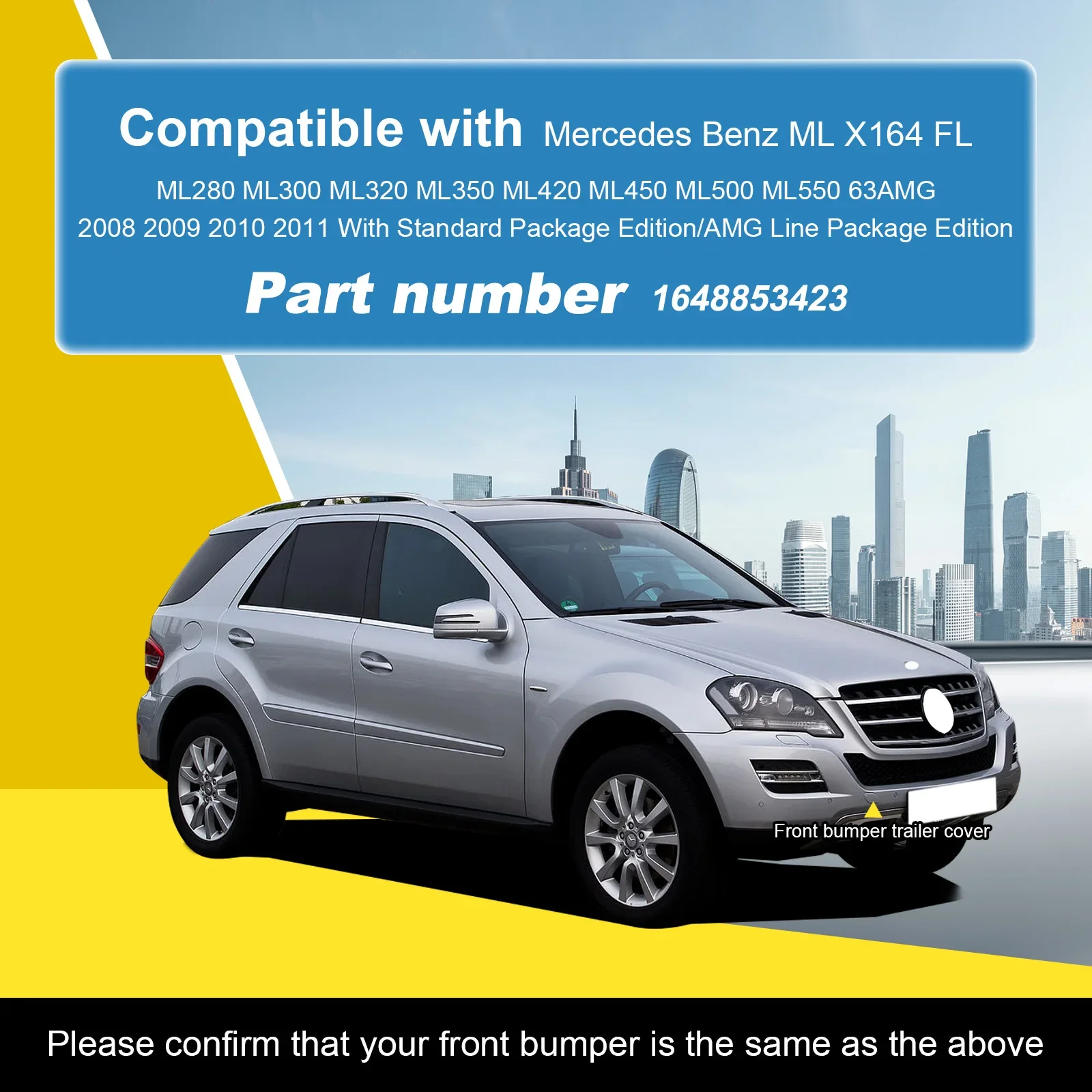 For Mercedes ML X164 AMG Line 2008-2011 Front Bumper Tow Hook Cover Cap Genuine Part 1648853423
