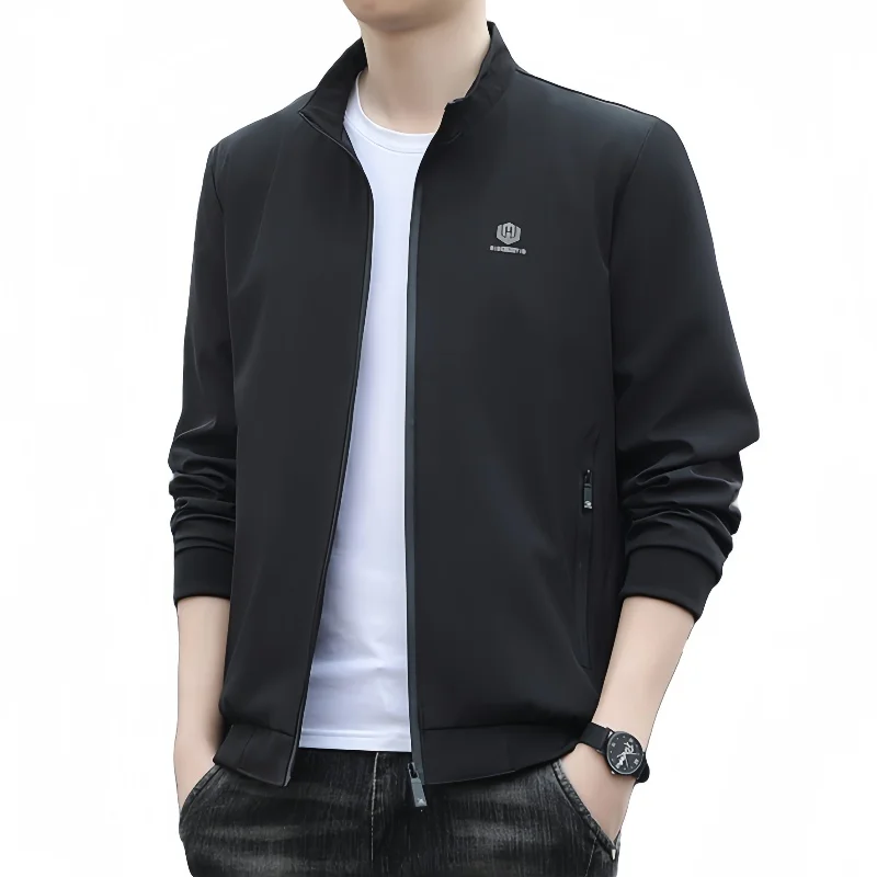 

Spring Autumn Men's Fashion Casual Baseball Jacket Standing Collar Zipper Business Jacket Solid Color Versatile Male Thin Coat