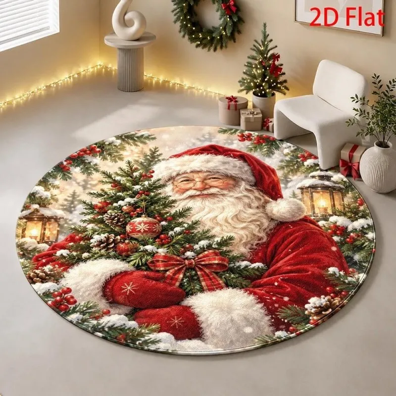 Christmas Snowy Cabin Round Rug Winter Forest Deer Circular Carpet Living Room Cozy Mountain House Area Rugs  Holiday Decor Mat - view 4