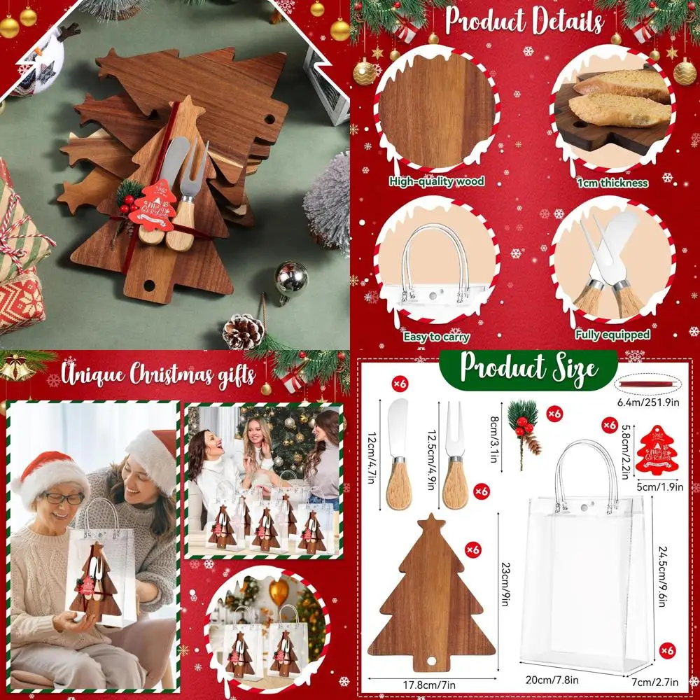 

Wooden Christmas Tree Charcuterie Board with Cheese Knife and Fork Set, 6-Piece Holiday Serving Tray for Kitchen and Gift