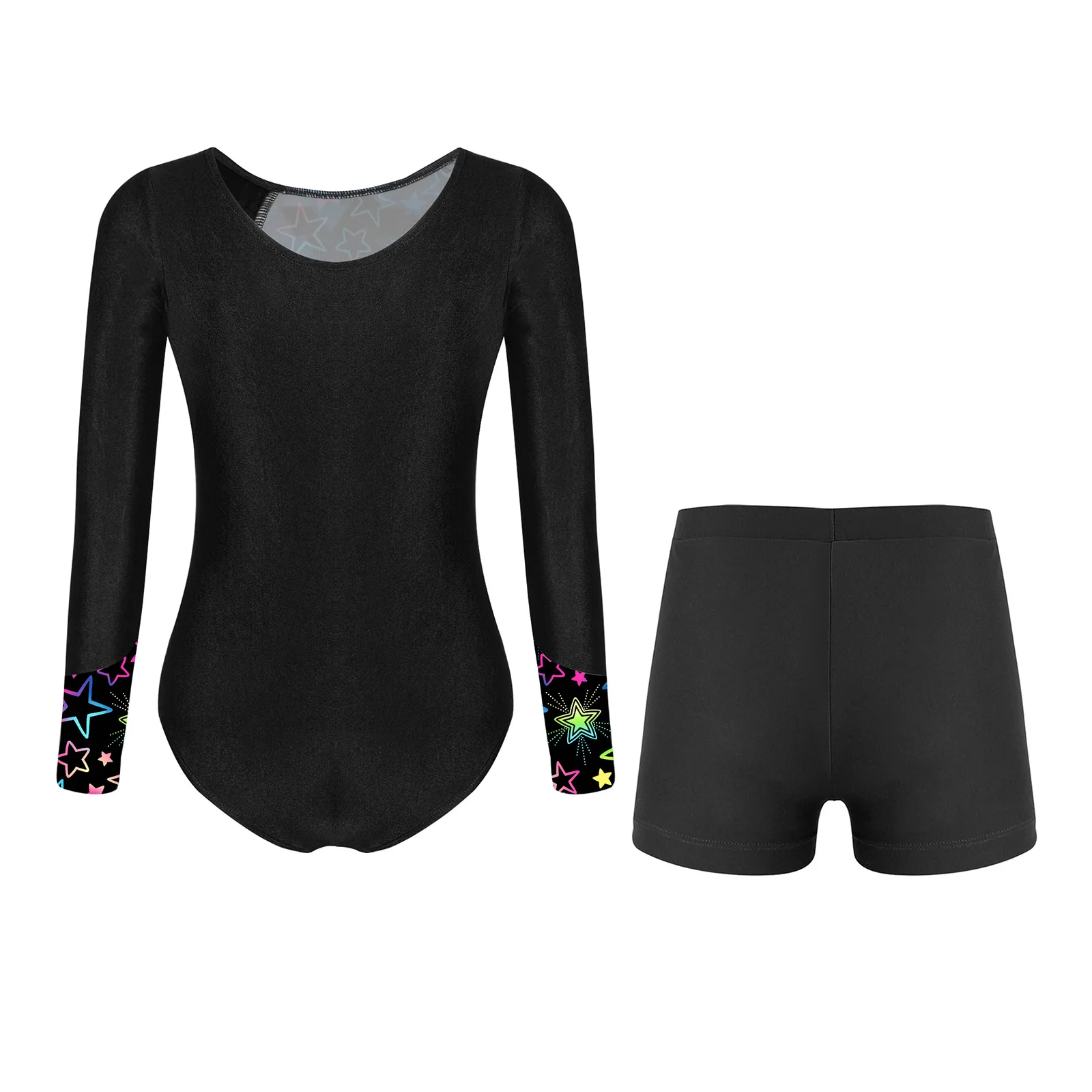 Set di danza classica per ragazze per bambini Body da ginnastica con strass con boxer Abiti a maniche lunghe con bottoni sul cavallo