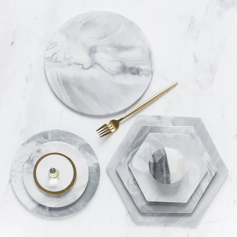 Marble Cutting Boards Decorative Pastry Plate Serving Tray Chopper Chopping Coaster Mad Pad Gray Large Round Rectangle