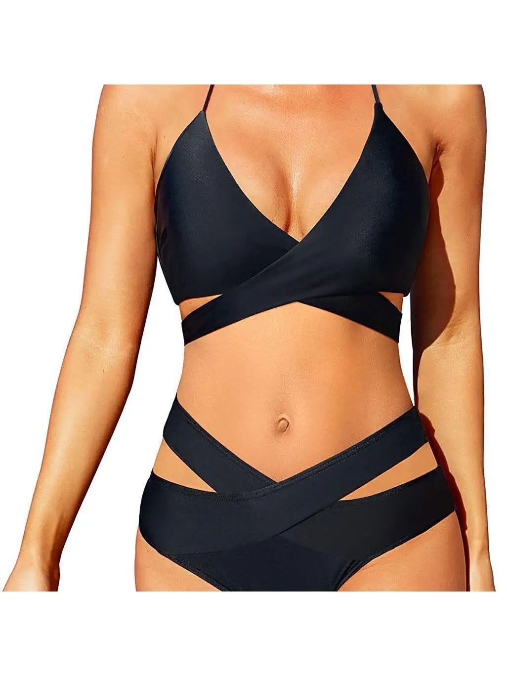 

Highwaisted Crossover Two-piece Bikini Color Blo Swimwear Polyester Material with Chest Pad No Steel Support e Design