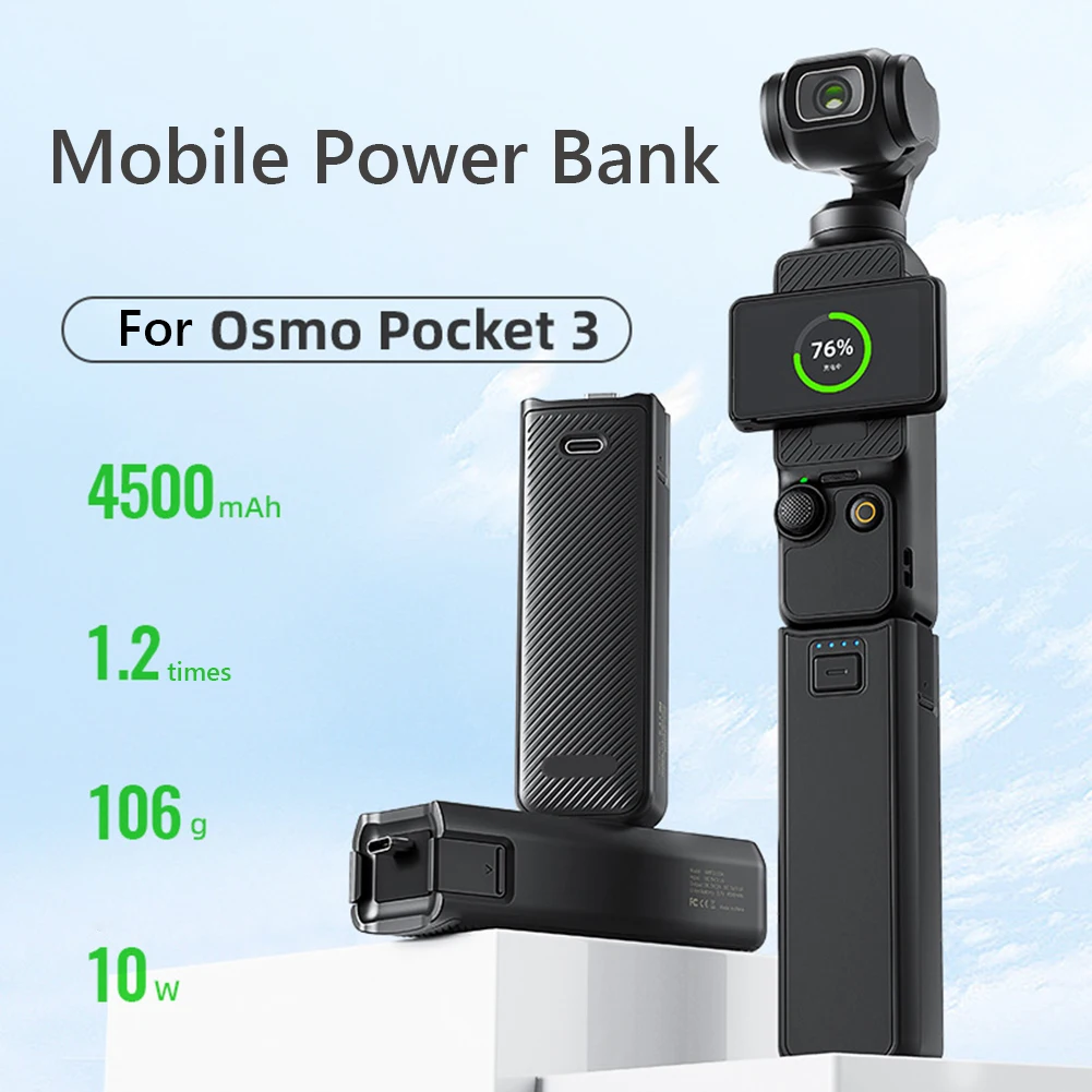 Mobile Handle Grip Charger Power Bank for DJI Osmo Pocket 3 Accessories 1/4 Thread Handheld Grip Charger Camera Power Bank