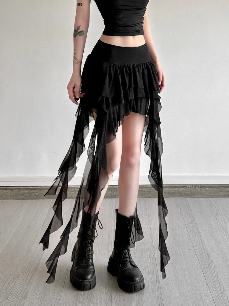 

Low-Waisted Flounce Hem TasselSkirt Women's Special Street Faion High-Waisted Microミニ Skirt Sli Cool Girl's Skirt
