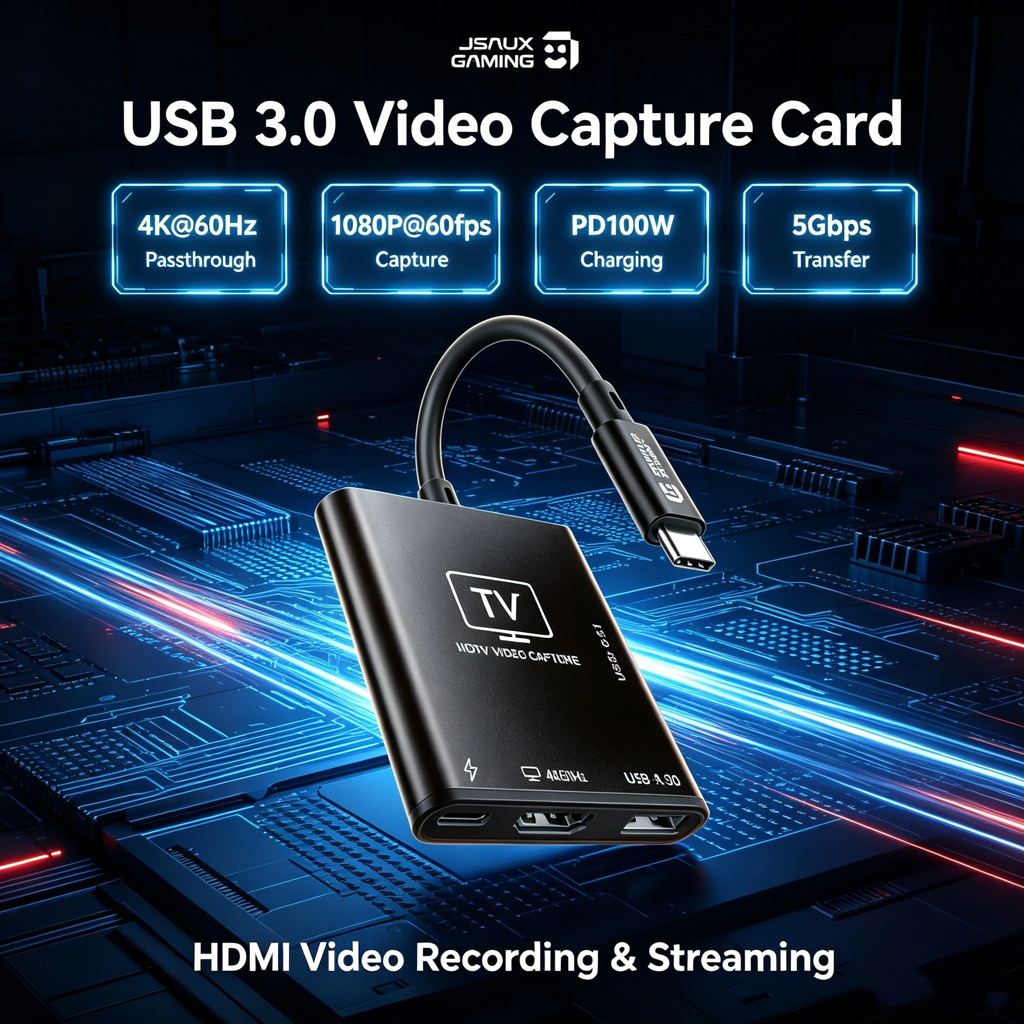 4K 30FPS 1080P 60FPS USB-C Video Capture Card for Steam Deck, 100W Power Delivery Compatible with Steam Deck, CV0089