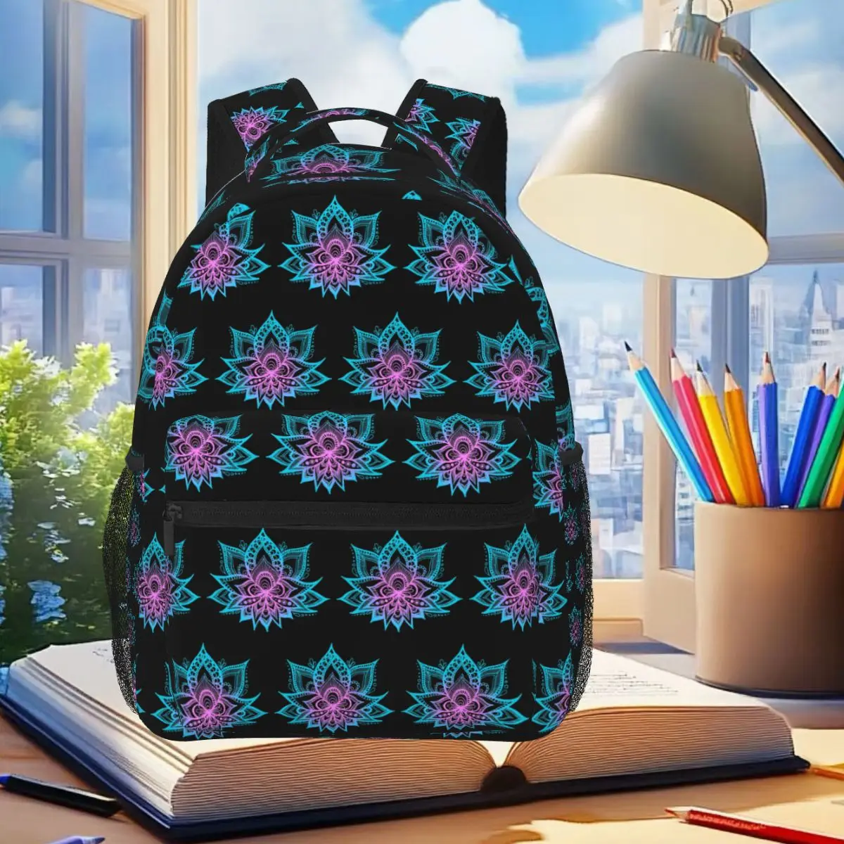 Pastel Vibes Mandala Lotus Flower Backpack Student Boys Girls BookBag Kids School Bag Computer Shoulder Bags for Men Women
