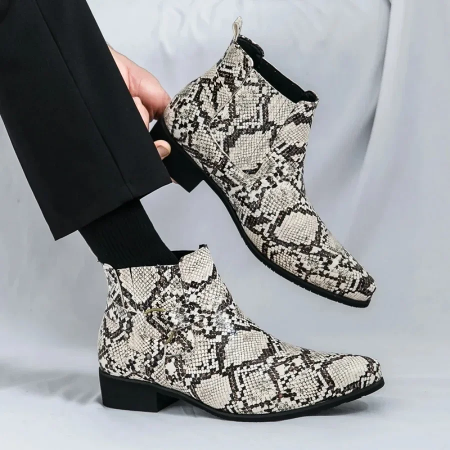 2025 New Men's Pointed Black White Chelsea Ankle Boots British Designer Botas Trend Casual High-tops Punk Rock Shoes - view 6