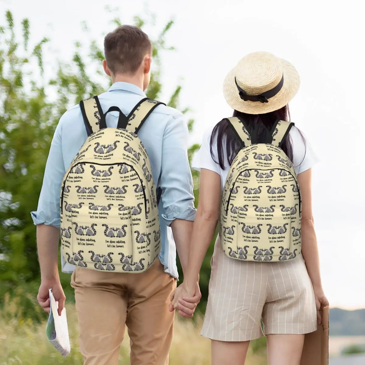 

Funny Lemur I'm Done Adulting Lets Be Lemurs Animal Backpack BookBag Children School Bag Laptop Shoulder Bags for Men Women