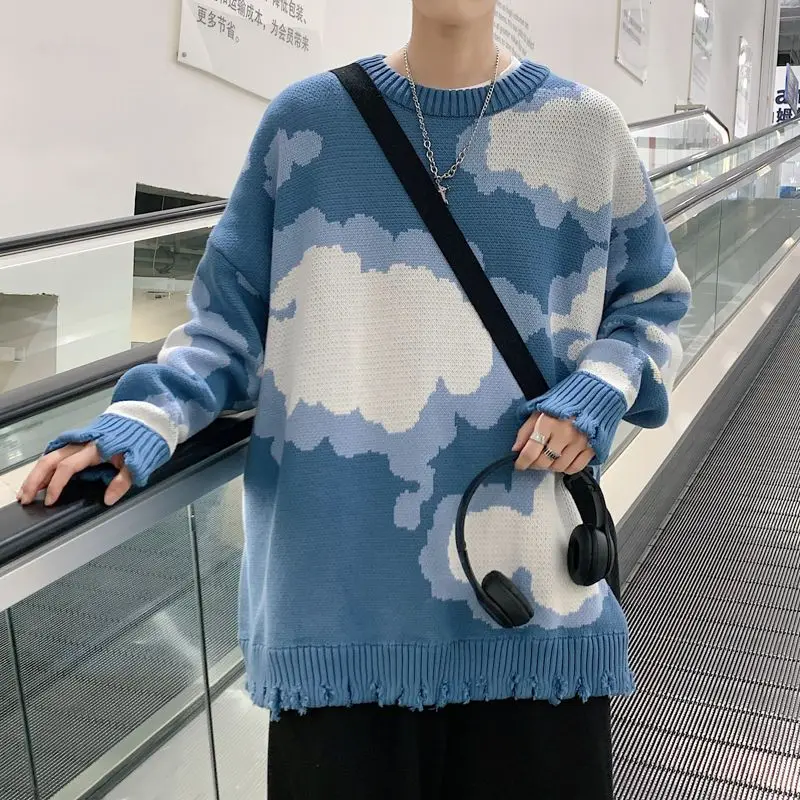 Sweater kasual musim gugur musim dingin pria wanita, Sweater trendi mode pullover lengan panjang leher bulat gaya Harajuku longgar