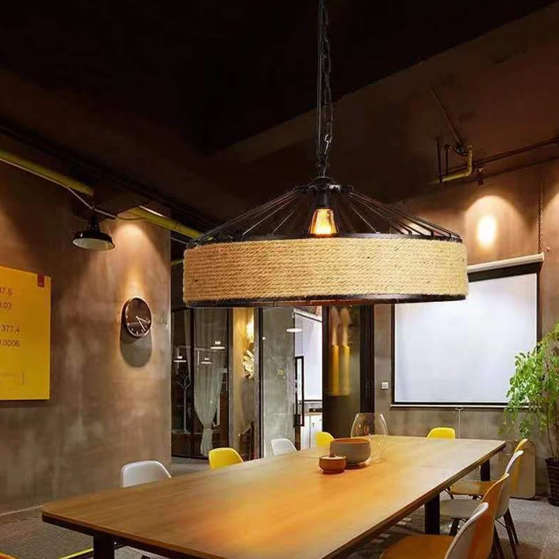 

Винтажная люстра из пеньковой веревки с железной клеткой, потолочный светильник в стиле ретро с абажурами для кухонного острова, промышленный светильник для столовой
