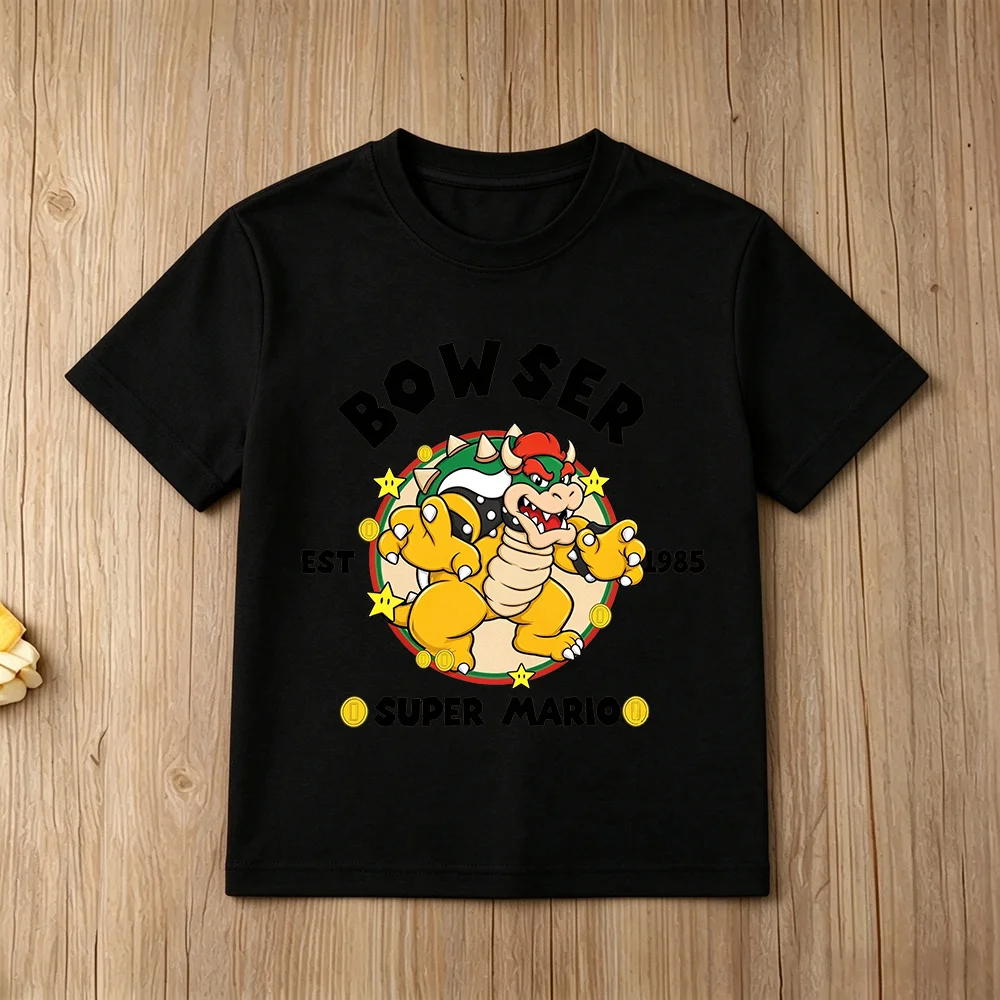 New Summer 2026 Bowser Short-Sleeve T-Shirt (Black/White) – Matching Styles for Adults and Kids (Casual Everyday Wear)