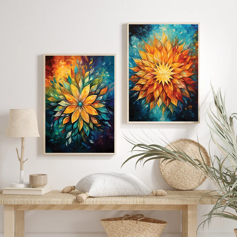 Colorful Chakra Mandala Flowers Posters and Prints Canvas Printing Vintage Wall Art Picture for Living Room Home Decor Gifts