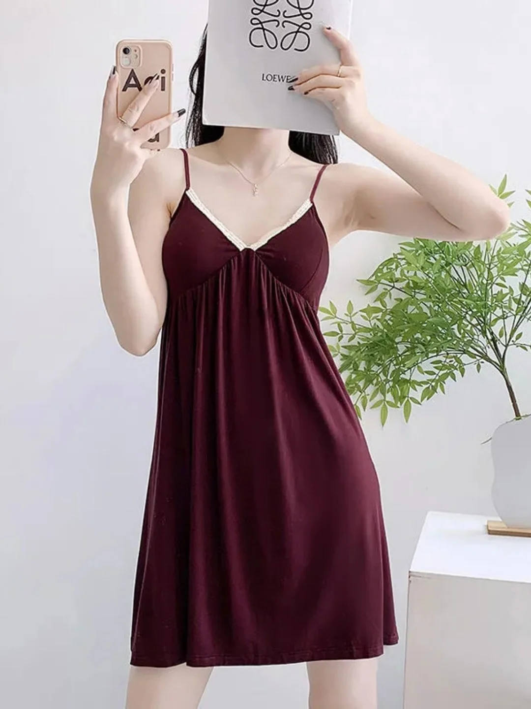 

Summer Sexy V-Neck Strapless Lace Trim Nightgown Women's Sleeveless Home Clothes Large Size Trendy Sleepwear Comfortable