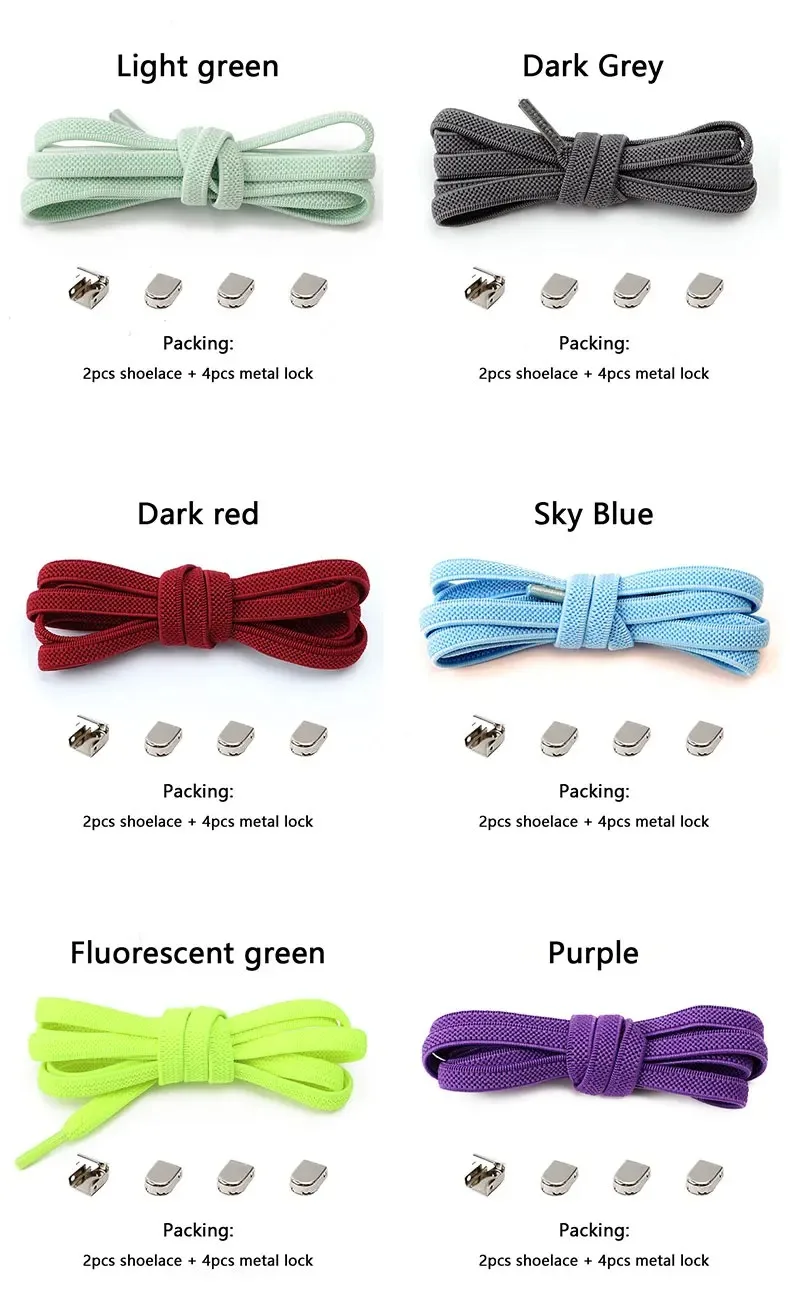 1 Paar flache Schnürsenkel für Turnschuhe, elastische Schnürsenkel ohne Krawatten, drücken Sie die Metallverschluss, Lazy Shoes, Spitze, Gummiband-Zubehör – Detail 11