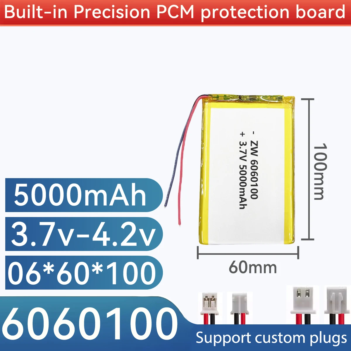 6060100 18.5Wh 3.7V 5000mAh Rechargeable High Large Capacity LiPo Battery Cell Lithium Polymer Battery for 6060110 606090 706090