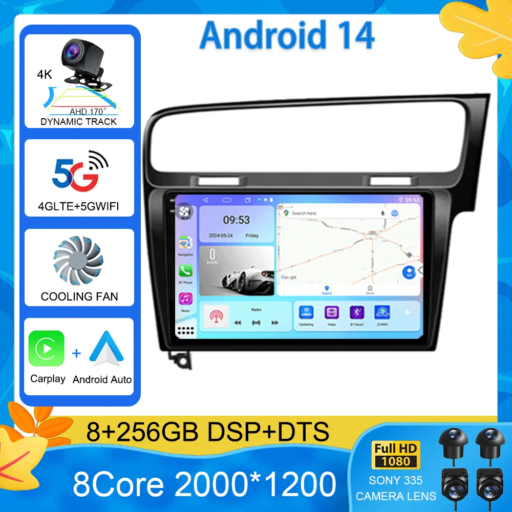 Radio For Volkswagen VW Golf 7 MK7 GTI 2012-2021 Right hand drive RHD Carplay Android 15 Auto Stereo Video Player 2 din