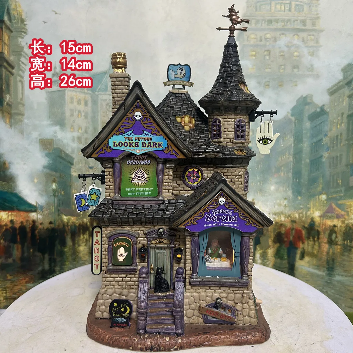 Ceramic Halloween Fortune Teller House Figurine Gothic Tarot Shop Building Statue Desktop Ornament Spooky Holiday Decor Gift