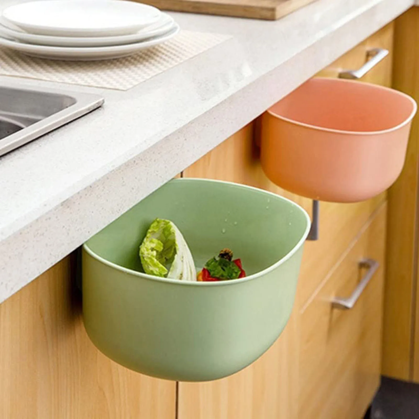 Kitchen Hanging Cabinet Garbage Cube Waste Litter Bins Storage Container Trash Can Holder Rubbish Organizer Kitchen Trash