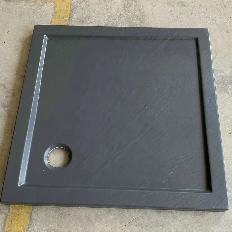 Premium Durable ABS&Resin Black Textured Shower Base Slab Drain Hole-Stylish Decorative Tile for Modern Bathroom Shower Area