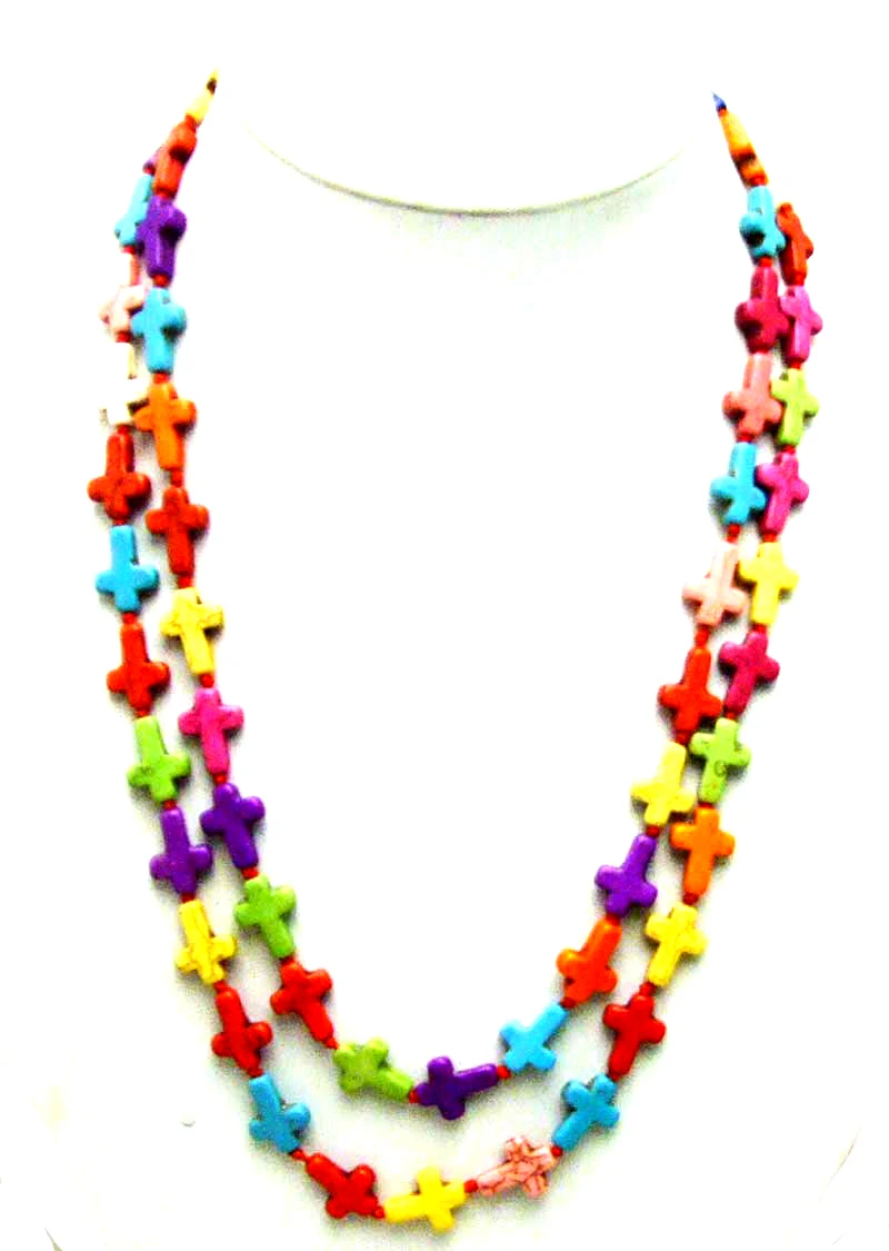 

Qingmos 12*15mm Cross Natural Multicolor Turquoise Necklace for Women Jewelry Stone Necklace Long Necklace 45" nec5682