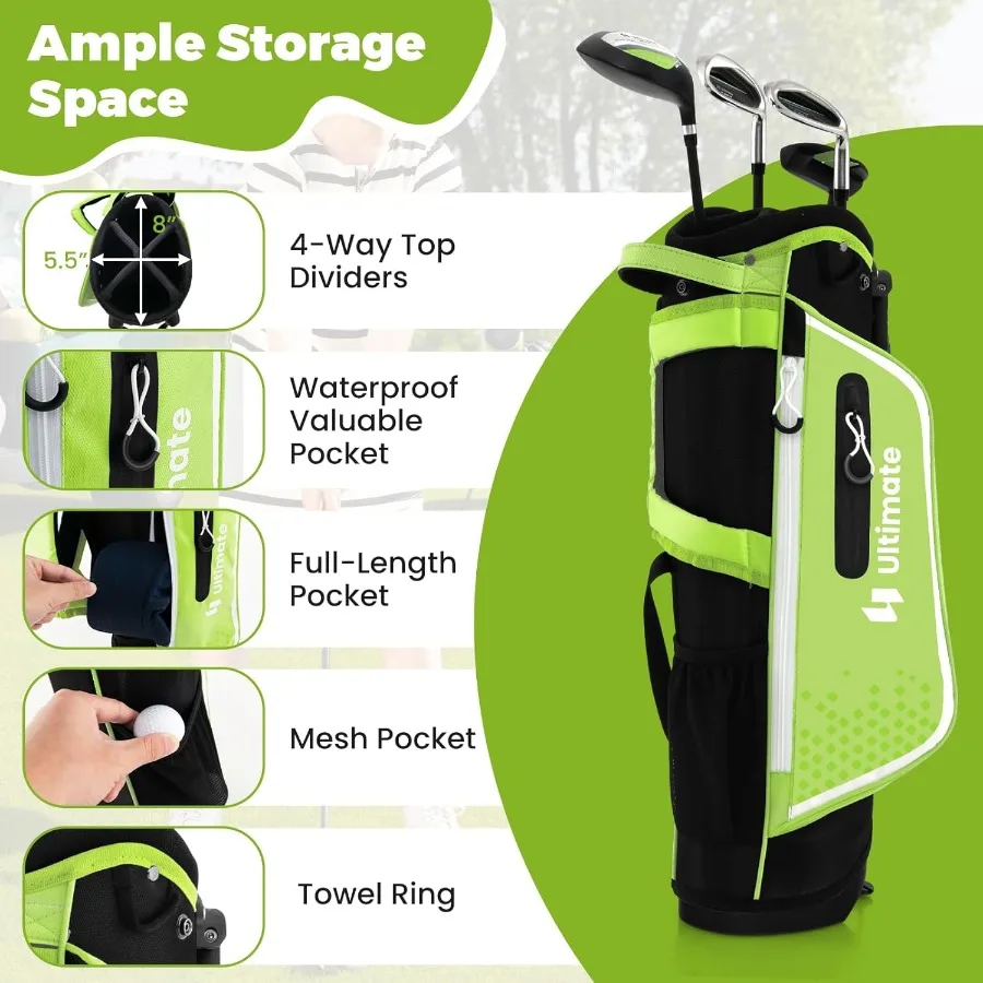 Conjunto de clube de golfe destro conjunto completo para 4/6 clubes suporte saco criança jovens clubes para meninos meninas júnior conjunto de golfe