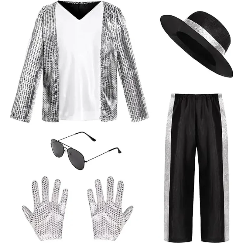 Disfraz de Michael Jackson para niños, disfraz de estrella de baile, Halloween, Carnaval, superestrella, cantante, fiesta, trajes de escenario de Hip Hop de los años 80 y 90