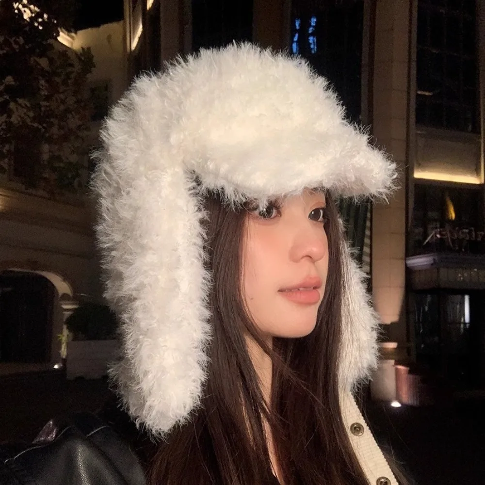 Fashion Bomber Hat Thickened Windproof Pilot Cap Warm Lining Ear Protector Hat for Women