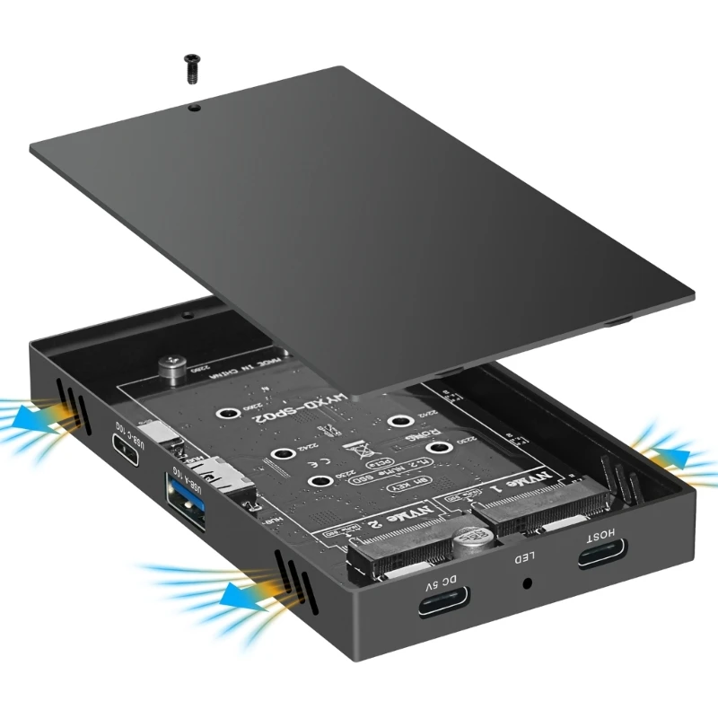 Obudowa SSD Double Bay M.2 NVME obsługą HUB USB3.2 GEN2 10G Type C 10 Gbps