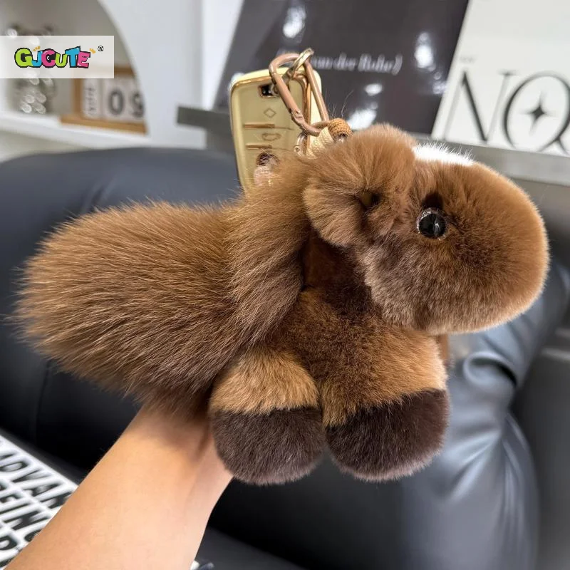 Breloczek z futra królika Rex, zodiakalny koń, pluszowa zabawka, kawaii kucyk, zawieszka do torby, dekoracja, ozdoba do plecaka, prezent na Nowy Rok