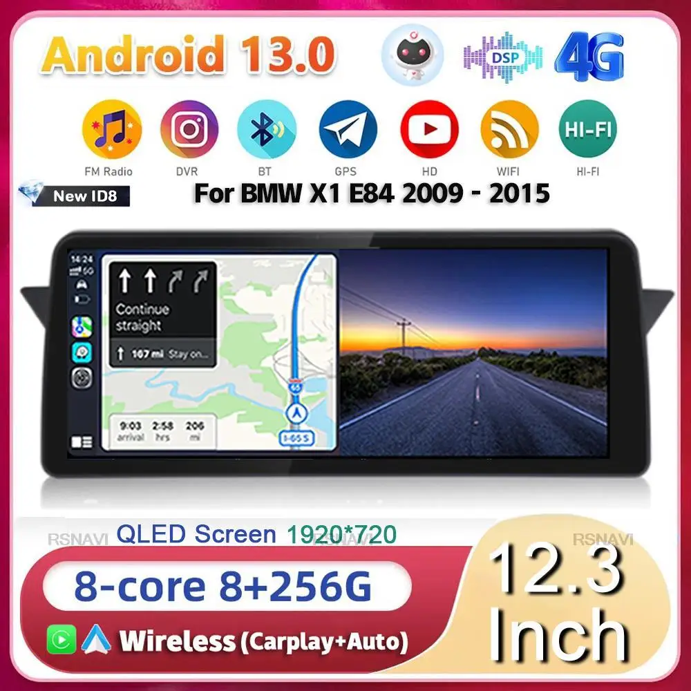 

12.3 Inch Android 13 Car Video Player Apple Carplay GPS Navigation For BMW x1 E84 Bluetooth Multimedia Screen Radio Stereo BT HD