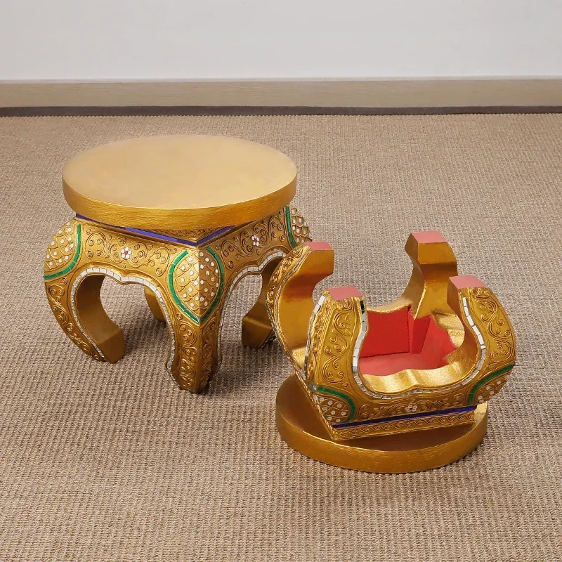 

HHNew Chinese Handmade Solid Wood Stool Shoe Changing Stool Low Stool South East Asia Style Furniture Club Coffee Table Small