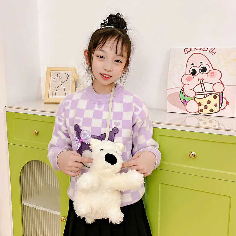 Women Cartoon new small dog shoulder bag girl plush cute puppy bag gift