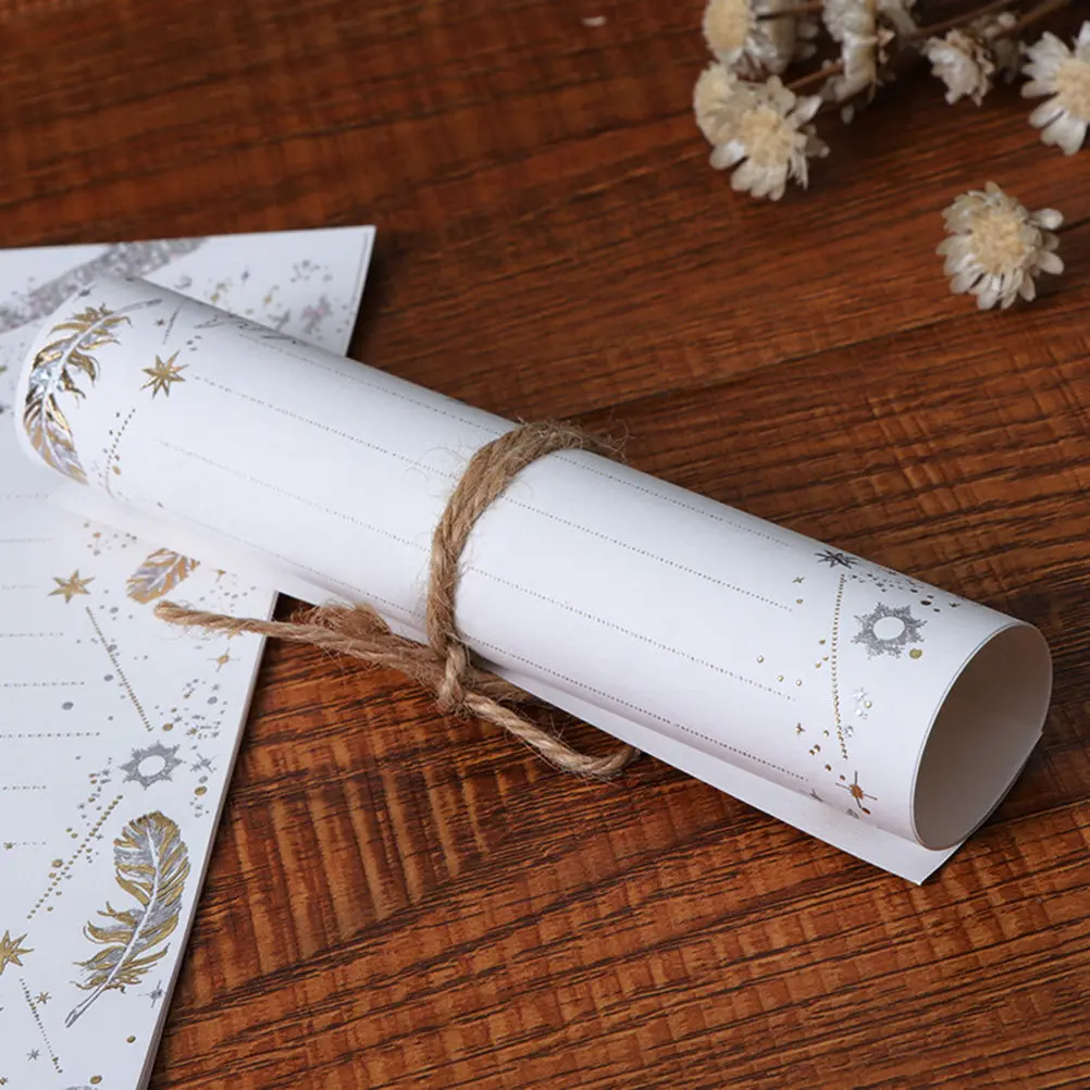 1Set Hot Stamping Feather Pattern Letter Paper Set Christmas Holiday Wedding Invitation Kraft Paper Envelopes DIY Writing