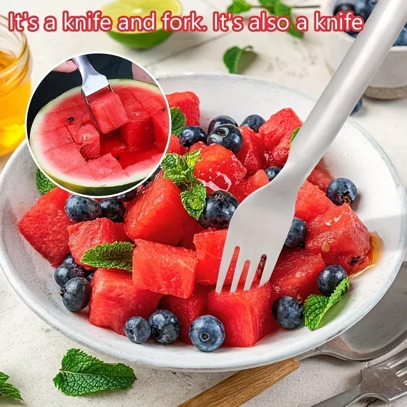 1pc 2-in-1 Creative Watermelon Slicer, Stainless Steel Watermelon Fork, Watermelon Knife, Fruit Divider