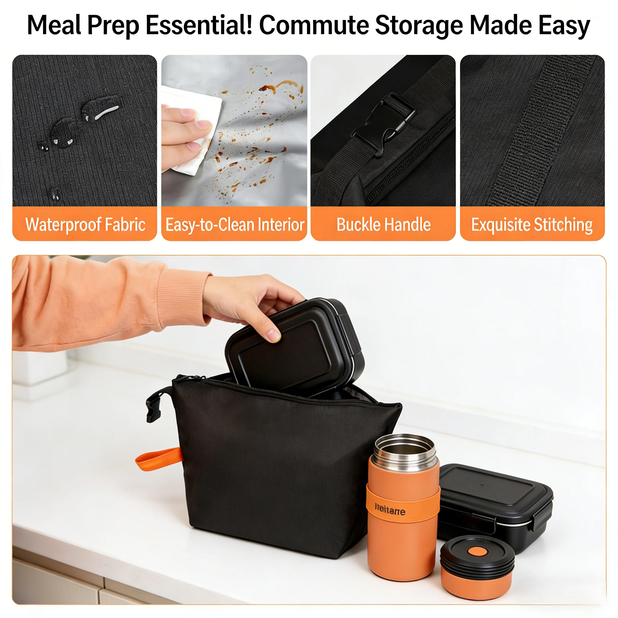 Quadratische, isolierte Lunchtasche für Damen, Thermo-Kühlbox, Bento-Box-Taschen, Lebensmittelträger, tragbar, für Reisen, Picknick, Lieferung, Essensbehälter – Detail 11