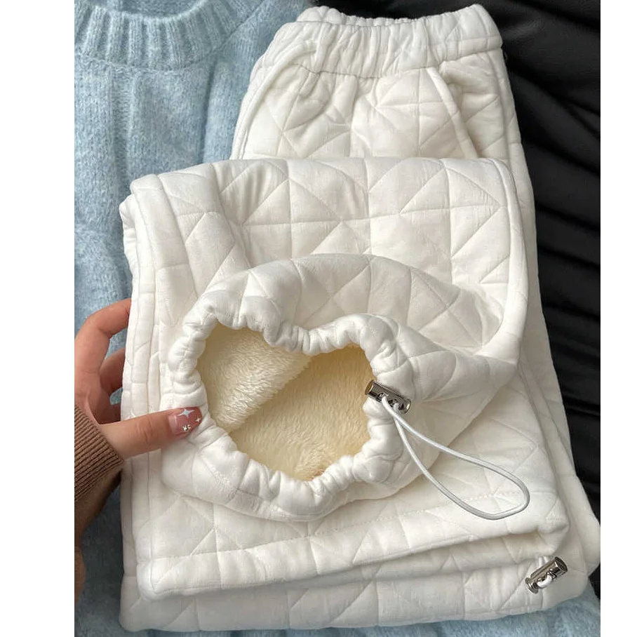 

Soft Plaid Stitched Women's Casual Pants Korean Style Straight Leg Winter Spring Fashion plus Size Trousers for Ladies