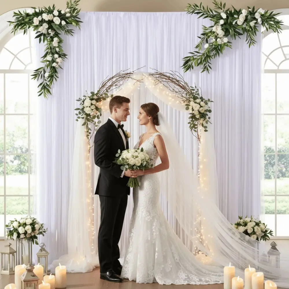 

Multicolor Tulle Fabric Backdrop Rod Pocket Multi-purpose Backdrop Curtains Wrinkle-Free Reusable Wedding Arch Decor