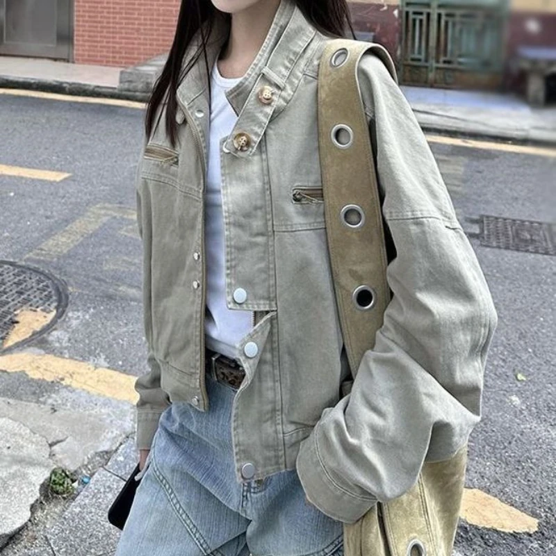 

American Retro Stand-up Collar Long-sleeved Jacket Women's Autumn Korean Jacket Top