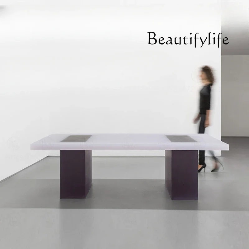 Mesa de té y silla de acrílico esmerilado N40, mesa de comedor suspendida, mesa de oficina larga, mesa de conferencias grande.
